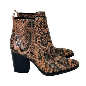 Marc Fisher Alva Ankle Boots Snake Print Python Heeled Booties Brown Black 6.5